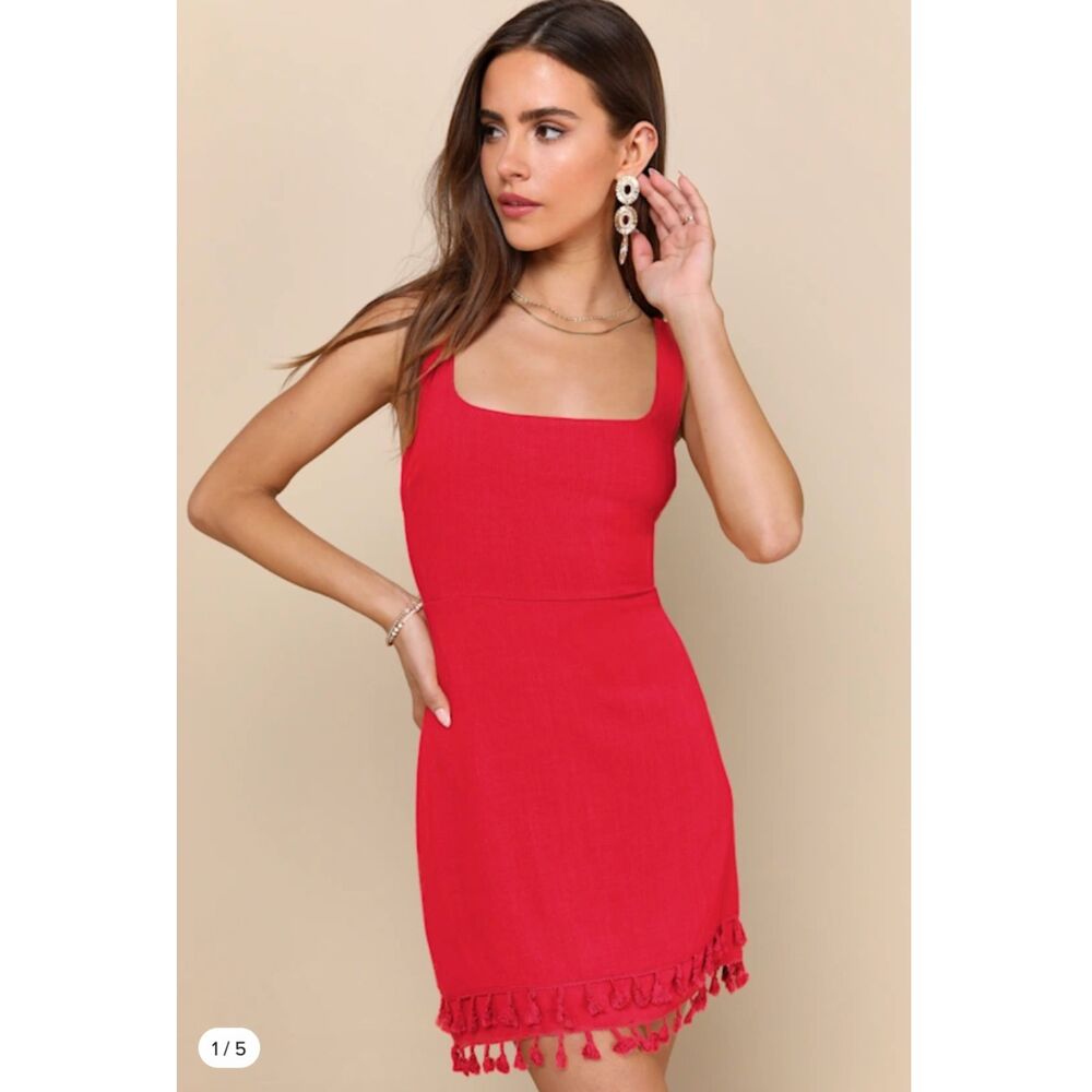 Feel the Sunshine Red Tassel Mini Dress from Lulus NWT